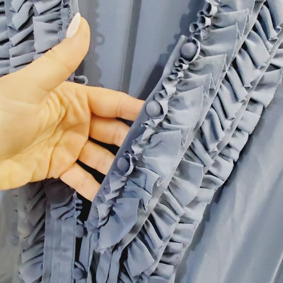 Rebecca Taylor silk ruffle shirt mini dress Top W/ Waist tie  blue size small 2 - Picture 7 of 16